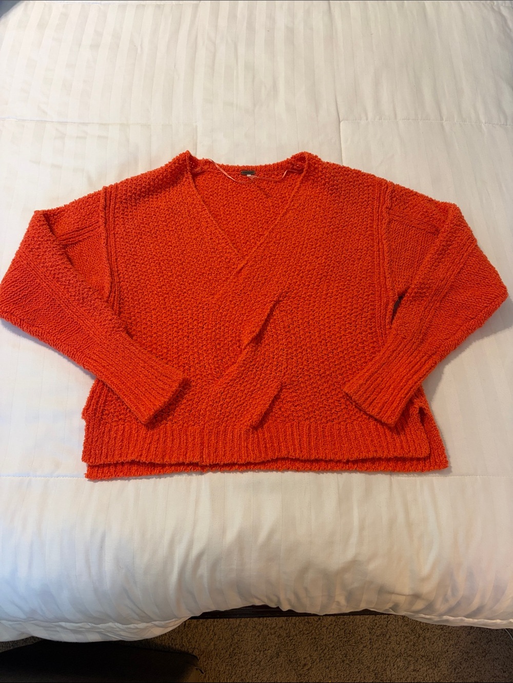 Free People Chunky V-Neck Sweater in Bright Orange